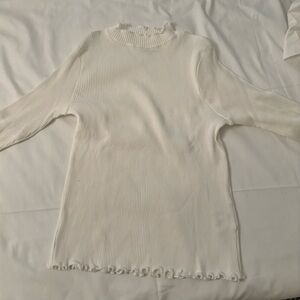 Kids White Ribbed Long Sleeve Tee
